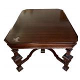 DR - Vintage Dining Table with 6 Red Upholstered Chairs and Leaves