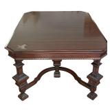 DR - Vintage Dining Table with 6 Red Upholstered Chairs and Leaves