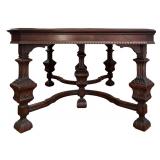 DR - Vintage Dining Table with 6 Red Upholstered Chairs and Leaves