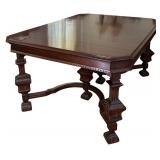 DR - Vintage Dining Table with 6 Red Upholstered Chairs and Leaves