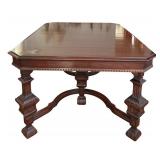 DR - Vintage Dining Table with 6 Red Upholstered Chairs and Leaves