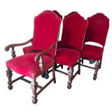 DR - Vintage Dining Table with 6 Red Upholstered Chairs and Leaves