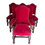 DR - Vintage Dining Table with 6 Red Upholstered Chairs and Leaves