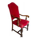 DR - Vintage Dining Table with 6 Red Upholstered Chairs and Leaves