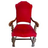 DR - Vintage Dining Table with 6 Red Upholstered Chairs and Leaves