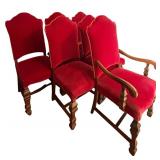 DR - Vintage Dining Table with 6 Red Upholstered Chairs and Leaves