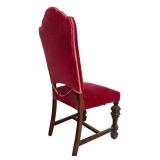 DR - Vintage Dining Table with 6 Red Upholstered Chairs and Leaves