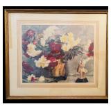 BR3 - Vintage Framed Floral Print with Figurine
