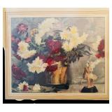 BR3 - Vintage Framed Floral Print with Figurine