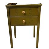 BR2 - Vintage Painted Wood Table with Two Drawers and Extra Knobs