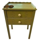 BR2 - Vintage Painted Wood Table with Two Drawers and Extra Knobs