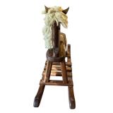LR - Vintage Wooden Rocking Horse with Yarn Mane and Tail