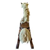 LR - Vintage Wooden Rocking Horse with Yarn Mane and Tail