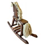 LR - Vintage Wooden Rocking Horse with Yarn Mane and Tail