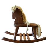LR - Vintage Wooden Rocking Horse with Yarn Mane and Tail