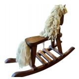 LR - Vintage Wooden Rocking Horse with Yarn Mane and Tail