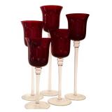 Set of 5 Red and Clear Glass Votive Holders, Up to 12 Inches Tall