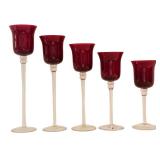 Set of 5 Red and Clear Glass Votive Holders, Up to 12 Inches Tall