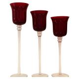 Set of 5 Red and Clear Glass Votive Holders, Up to 12 Inches Tall