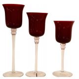 Set of 5 Red and Clear Glass Votive Holders, Up to 12 Inches Tall