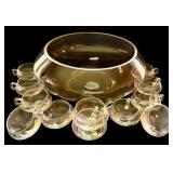 Vintage Clear Glass Extra Large Punch Bowl with 12 Mugs
