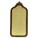 Vintage Wooden Framed Mirror with Ornate Top, 28 Inches Tall