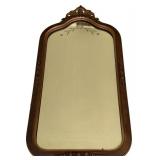 Vintage Wooden Framed Mirror with Ornate Top, 28 Inches Tall