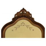 Vintage Wooden Framed Mirror with Ornate Top, 28 Inches Tall