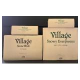 Department 56 Village Accessory Lot: Stone Wall, Snowy Evergreens, and Stone Corner Posts
