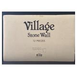 Department 56 Village Accessory Lot: Stone Wall, Snowy Evergreens, and Stone Corner Posts