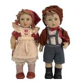 DR - Set of 2 Vintage Hansel and Gretel 10 Inch Porcelain Dolls