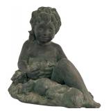 K - Vintage Statue of Girl with Frog, Bird, and Turtle