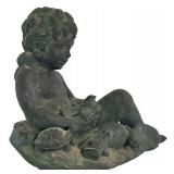 K - Vintage Statue of Girl with Frog, Bird, and Turtle