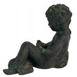 K - Vintage Statue of Girl with Frog, Bird, and Turtle