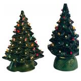 MBR - Set of 2 Porcelain Vintage Christmas Trees with Multicolor Bulbs