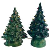 MBR - Set of 2 Porcelain Vintage Christmas Trees with Multicolor Bulbs