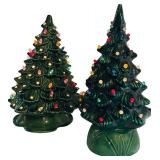 MBR - Set of 2 Porcelain Vintage Christmas Trees with Multicolor Bulbs