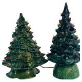 MBR - Set of 2 Porcelain Vintage Christmas Trees with Multicolor Bulbs