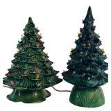 MBR - Set of 2 Porcelain Vintage Christmas Trees with Multicolor Bulbs