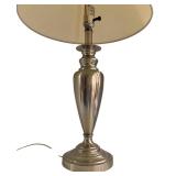 BR3 - Brushed Metal Table Lamp with White Shade, 27 Inches Tall
