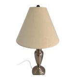 BR3 - Brushed Metal Table Lamp with White Shade, 27 Inches Tall