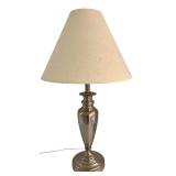 BR3 - Brushed Metal Table Lamp with White Shade, 27 Inches Tall