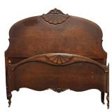 G - Vintage Wooden Headboard and Footboard Set with Ornate Carved Details