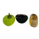 DR - Set of 3 Art Glass Sculptures Including Apple Paperweight