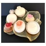 K - Lalique FIORILU Perfume Vanity Set with Frosted Glass Flowers, 14-Inch Tray