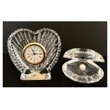 K - Waterford Crystal Heart Clock and Crystal Oyster Box with Pearl Accent