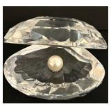 K - Waterford Crystal Heart Clock and Crystal Oyster Box with Pearl Accent
