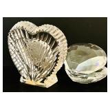 K - Waterford Crystal Heart Clock and Crystal Oyster Box with Pearl Accent