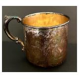 K - Vintage JW Sterling Silver Baby Cup 1076 with Ornate Handle