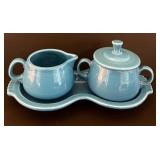 K - Fiesta Blue Ceramic Creamer, Sugar, Tray and Butter Dish Set